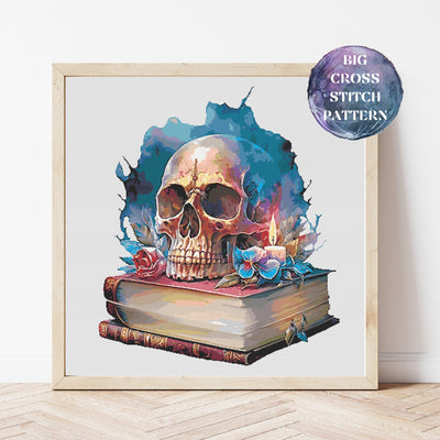 Book Skull Full Coverage Cross Stitch Pattern, Instant Download PDF, Counted Cross Stitch, Modern Stitch Chart, Embroidery Art, Wall Decor