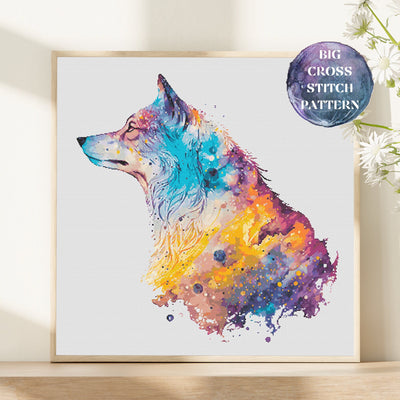 Cosmic Wolf Full Coverage Cross Stitch Pattern, Instant Download PDF, Counted Cross Stitch, Modern Cross Stitch Chart, Embroidery Art, Magic