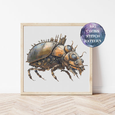 Steampunk Bug Full Coverage Cross Stitch Pattern, Instant Download PDF, Counted Stitch Chart, Embroidery Art, Wall Home Decor, Quote Meme